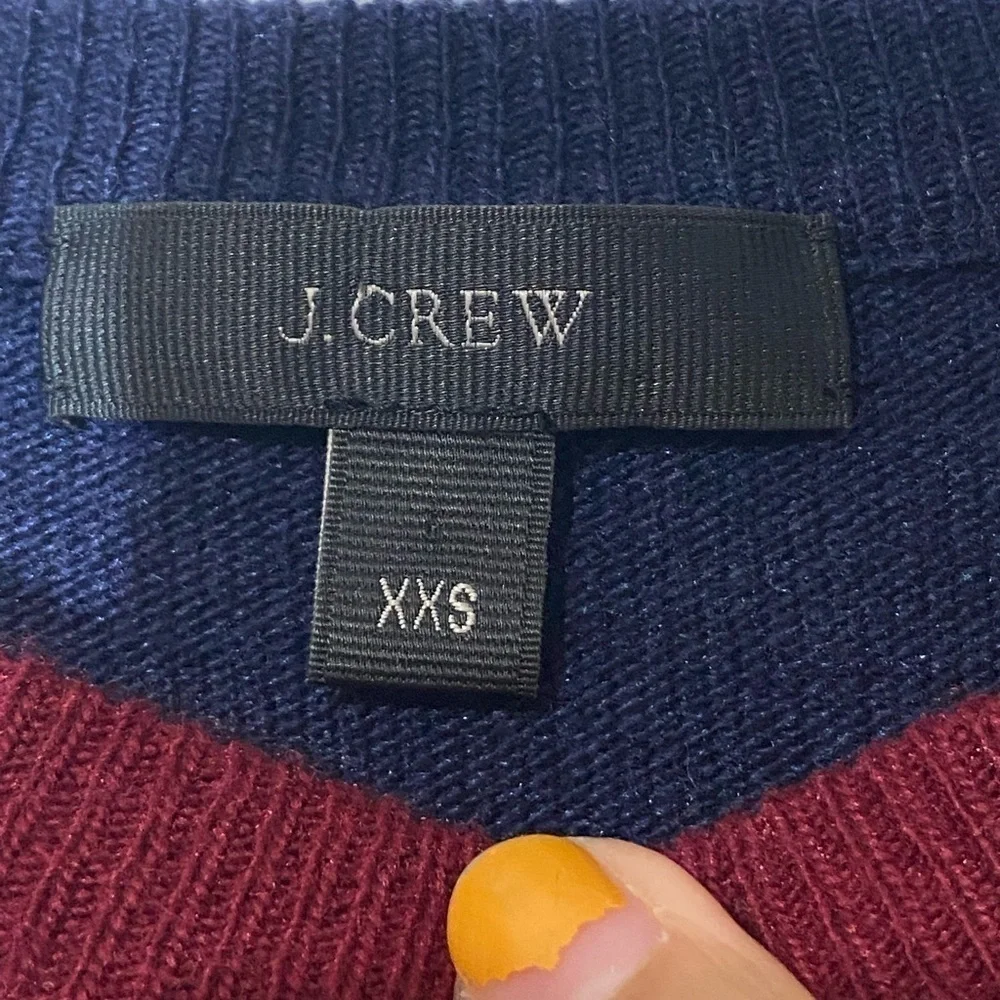 ✅ J. Crew Hi Low Color block Maroon Blue Wool Sweater Sz XXS